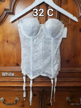 Vintage Goddess White Lace Strapless Corset Bustier 32C NOS NWT Bridal